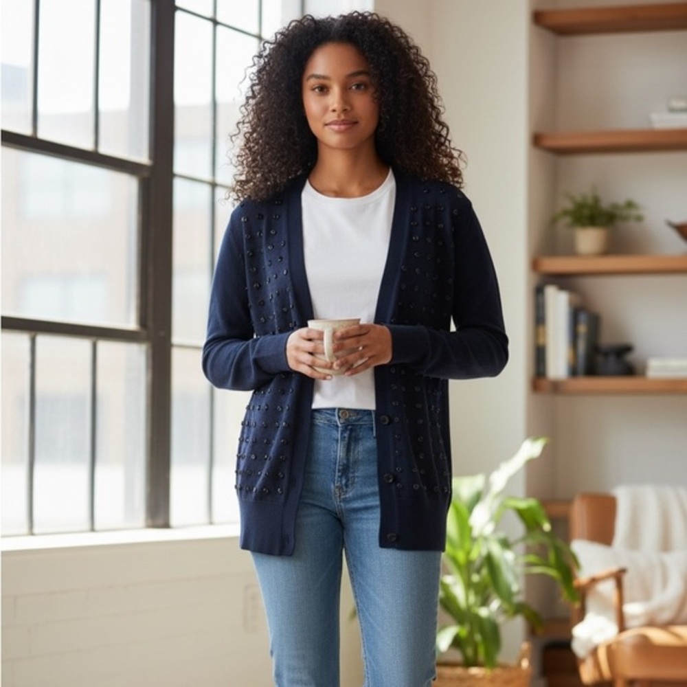 J. Crew Navy Studded Dutser Cardigan